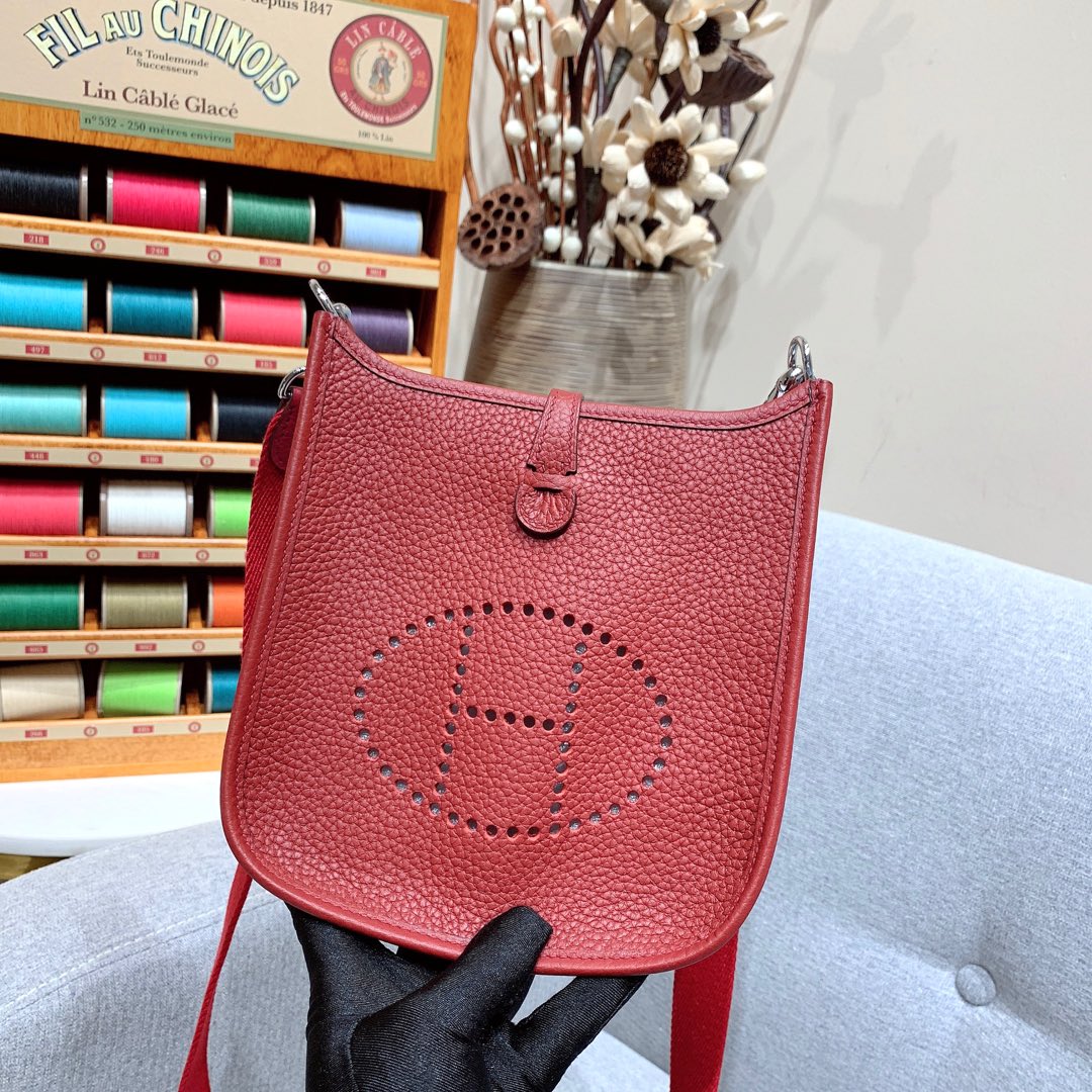 에르메스 미니 에블린16 보르도 레드 은장 끌레망스 가죽